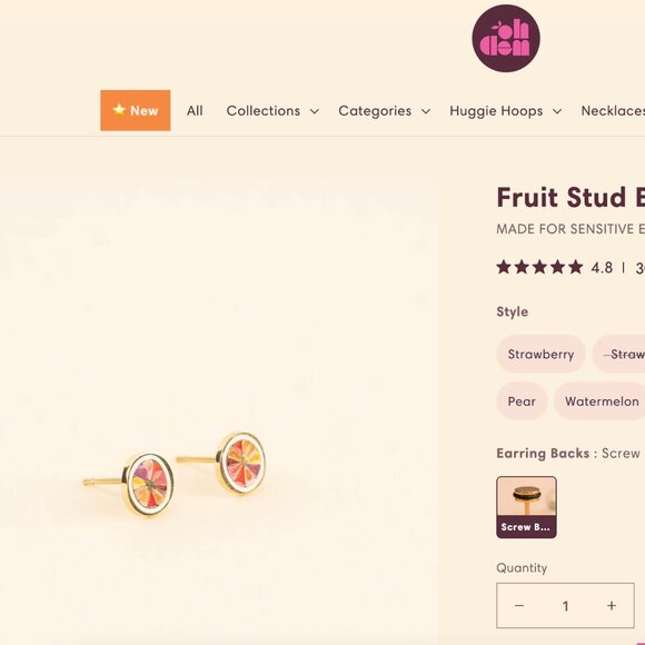 NWT Oh Clementine Fruit Stud Flat Back Earrings in Cherry, Citrus, Lemon - Picture 2 of 9